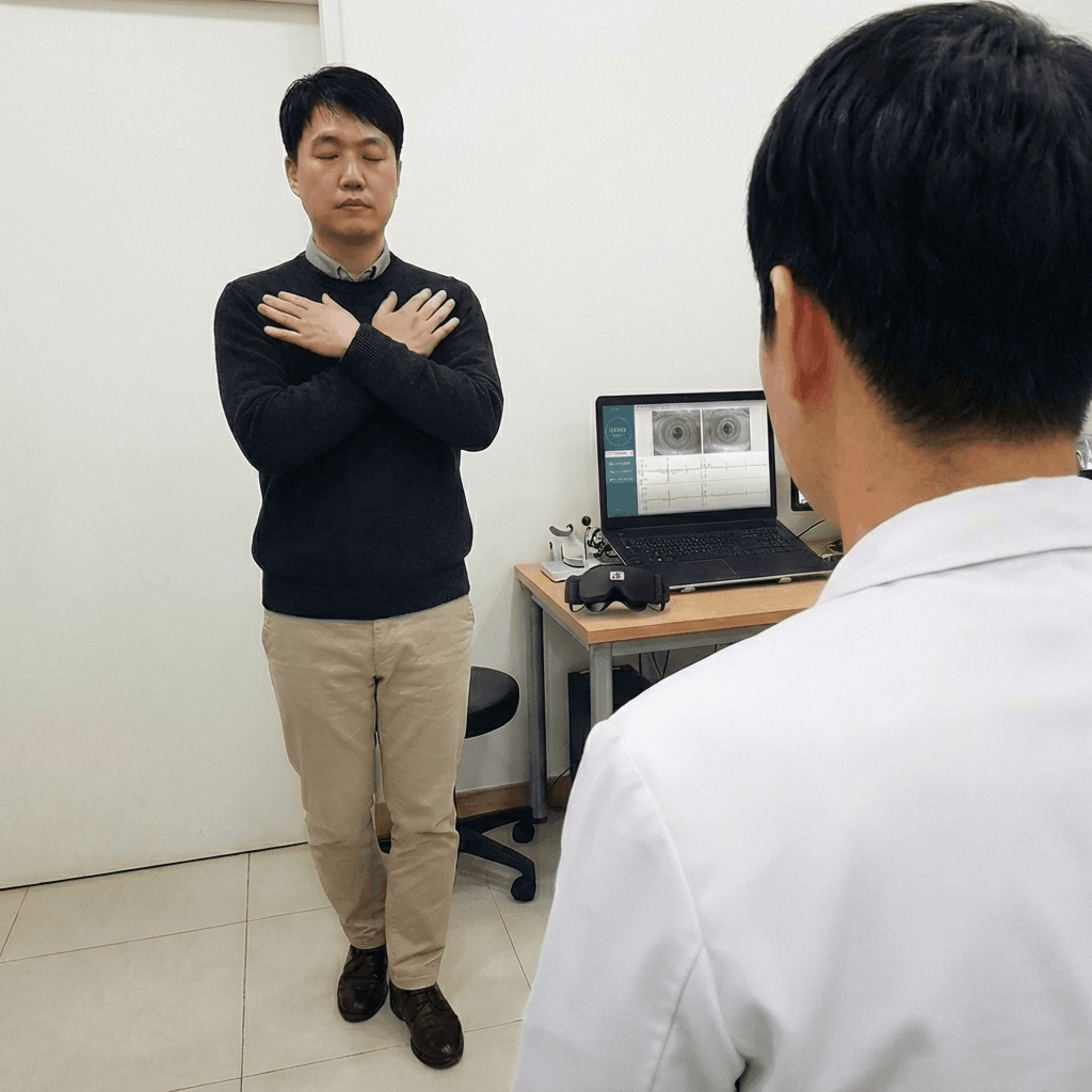 대학병원급 첨단 장비로 정밀 평형기능 검사를 진행하는 모습