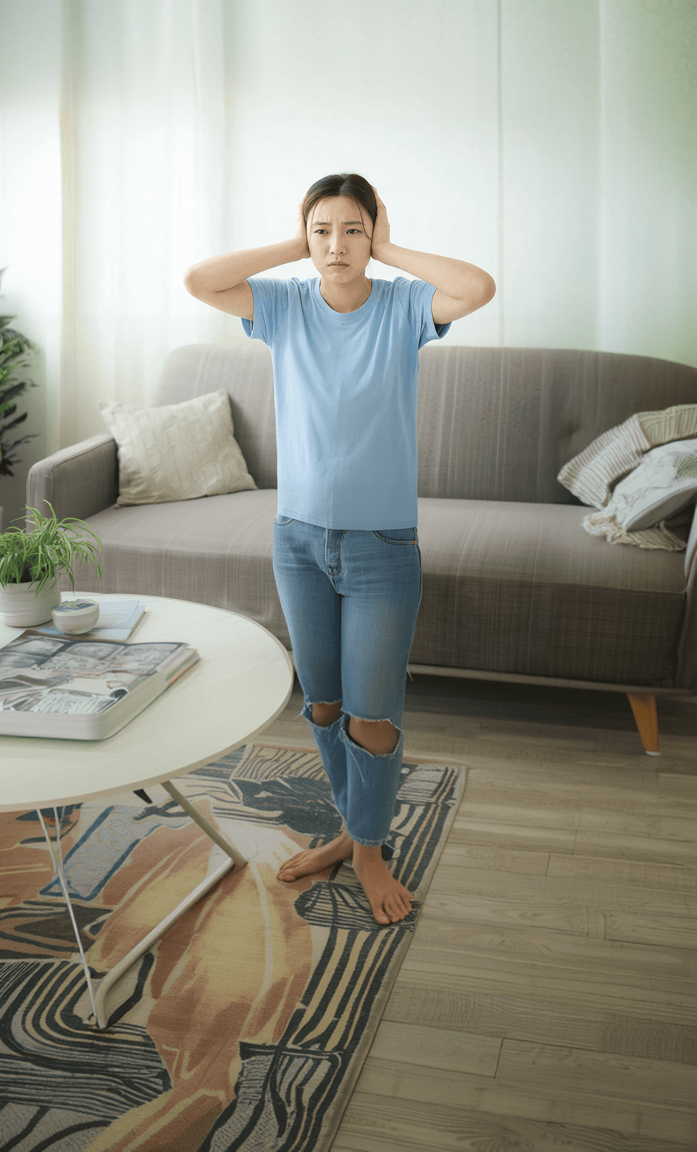 이명으로 불편함을 느끼는 환자(또는 중장년)의 귀 주변을 표현한 이명 메인 비주얼