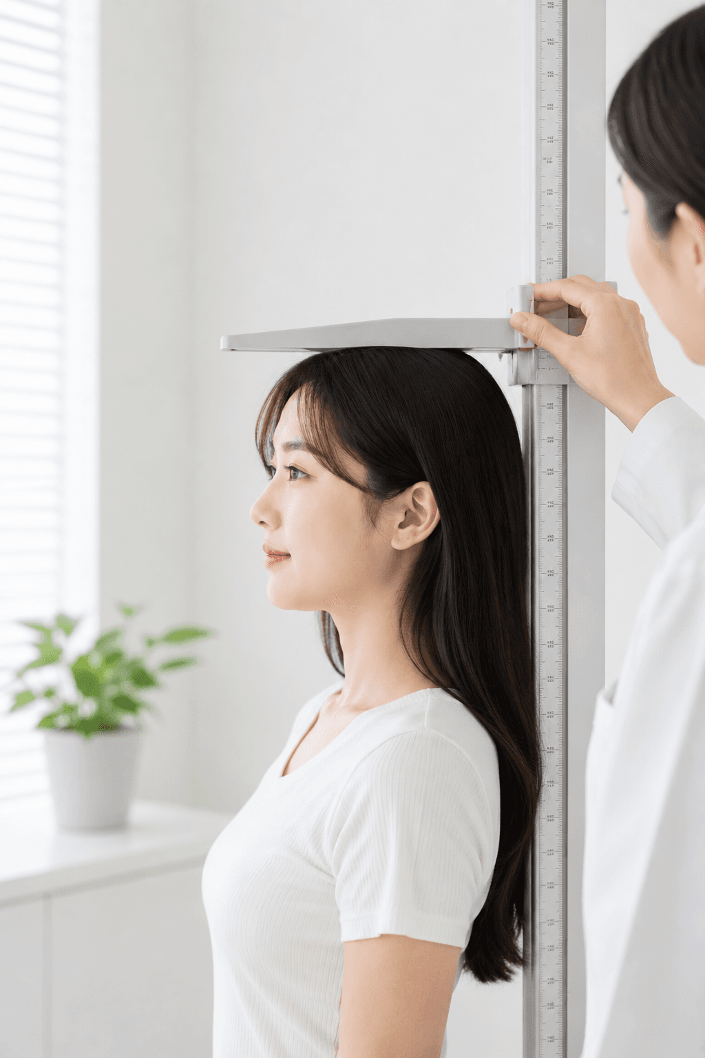 위고비 마운자로 처방 전 병원에서 신장과 BMI를 측정하는 여성