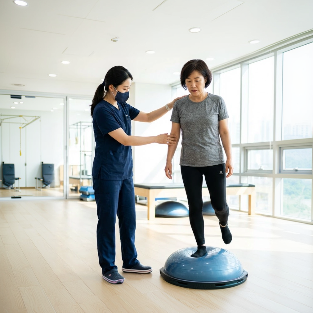 전정재활 프로그램으로 당일 치료를 진행하는 모습