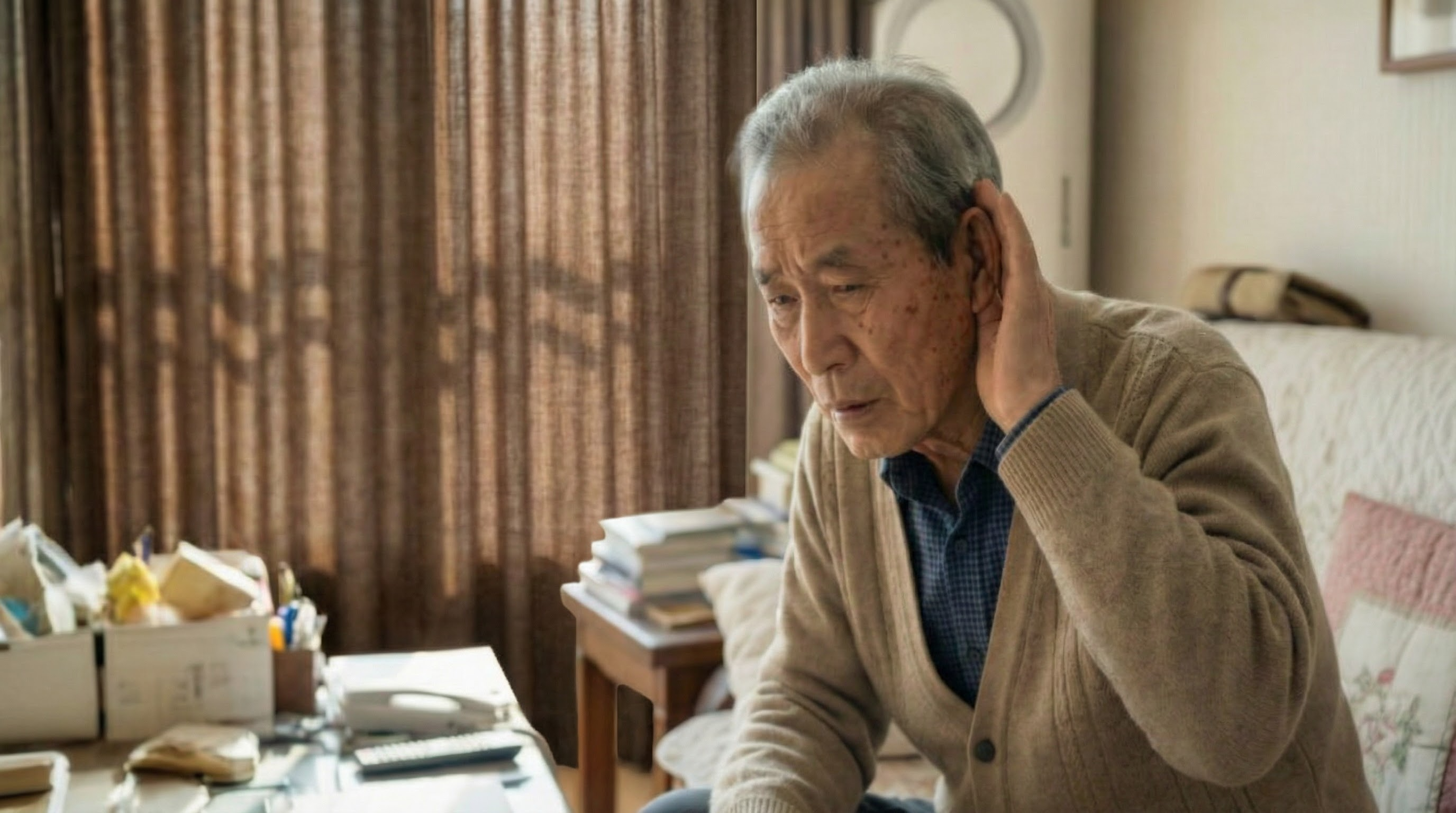 노인성 난청으로 어려움을 겪는 노인