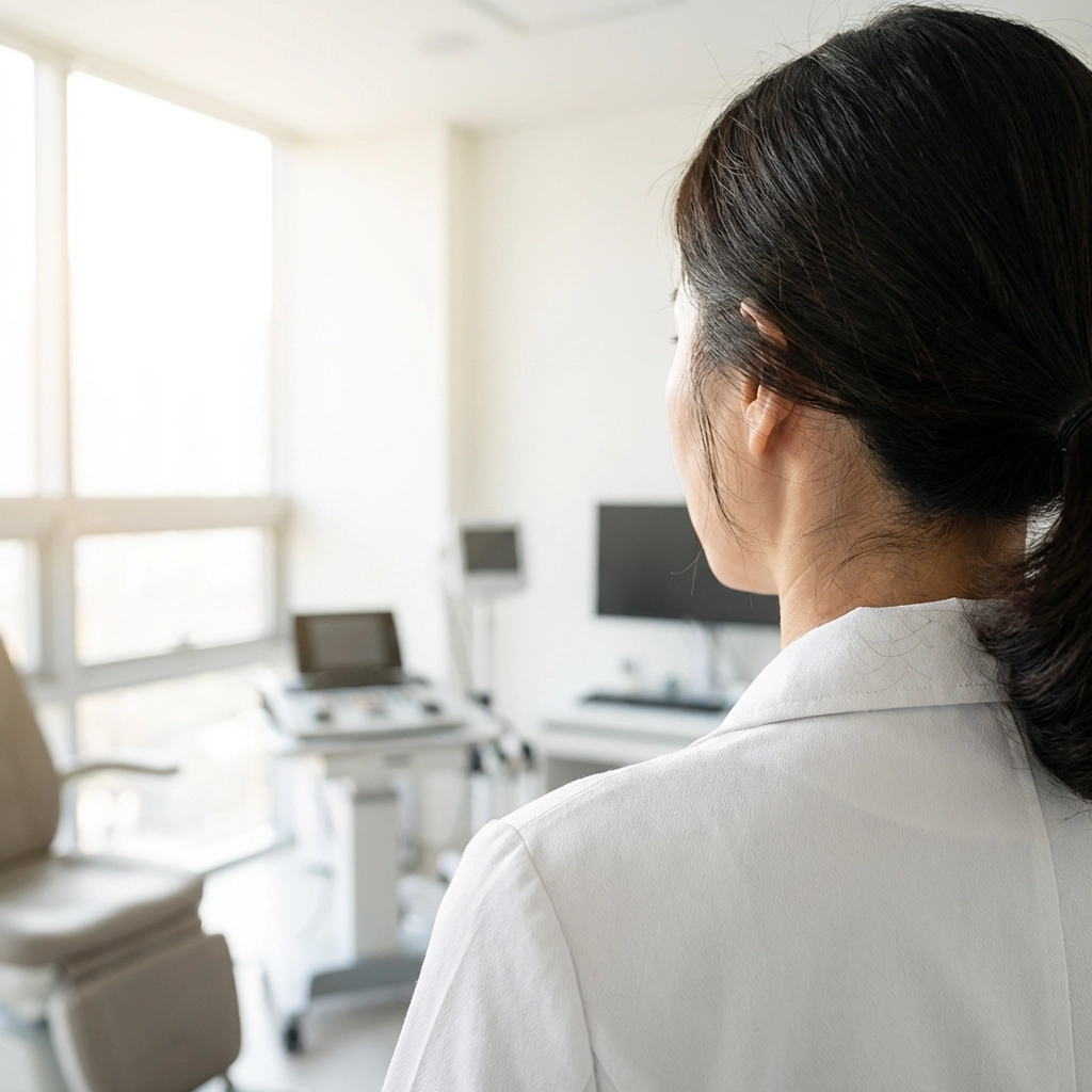 전문 청각사가 청력검사를 시행하는 모습