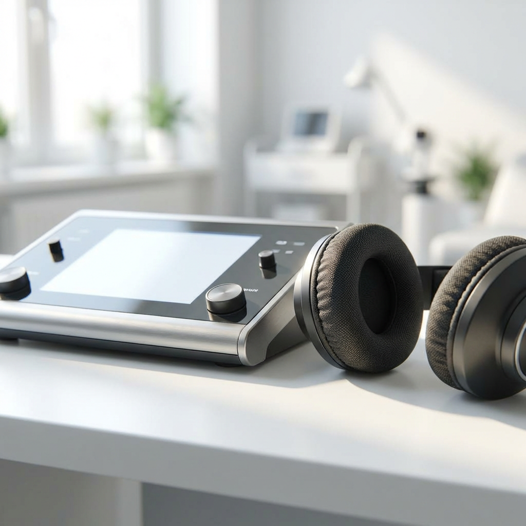 대학병원급 청력검사 장비로 정밀 청력검사를 진행하는 모습