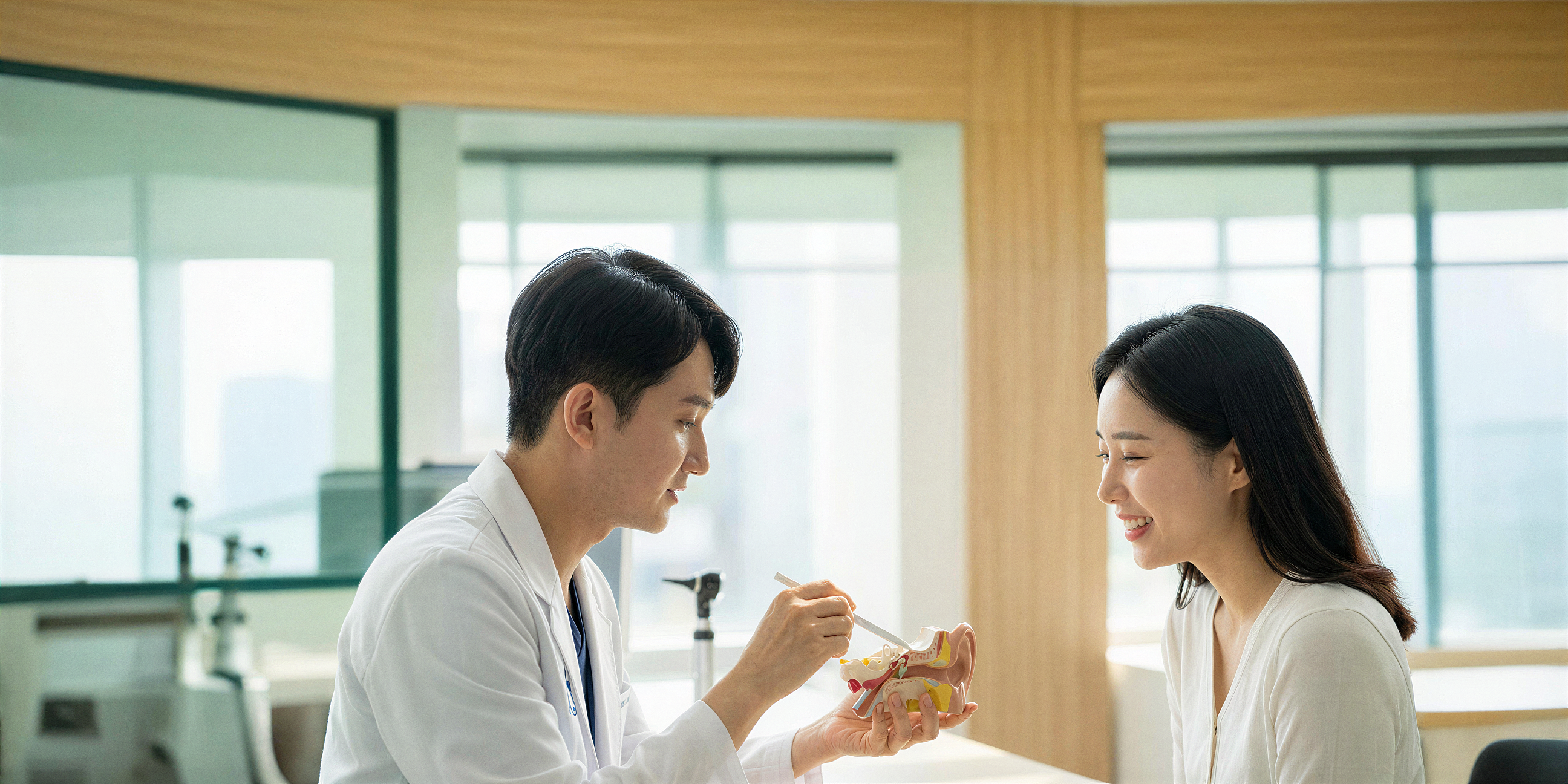 이명 검사 예약 및 내원 안내를 위한 클리닉 엔딩 비주얼(환자 공감/케어)