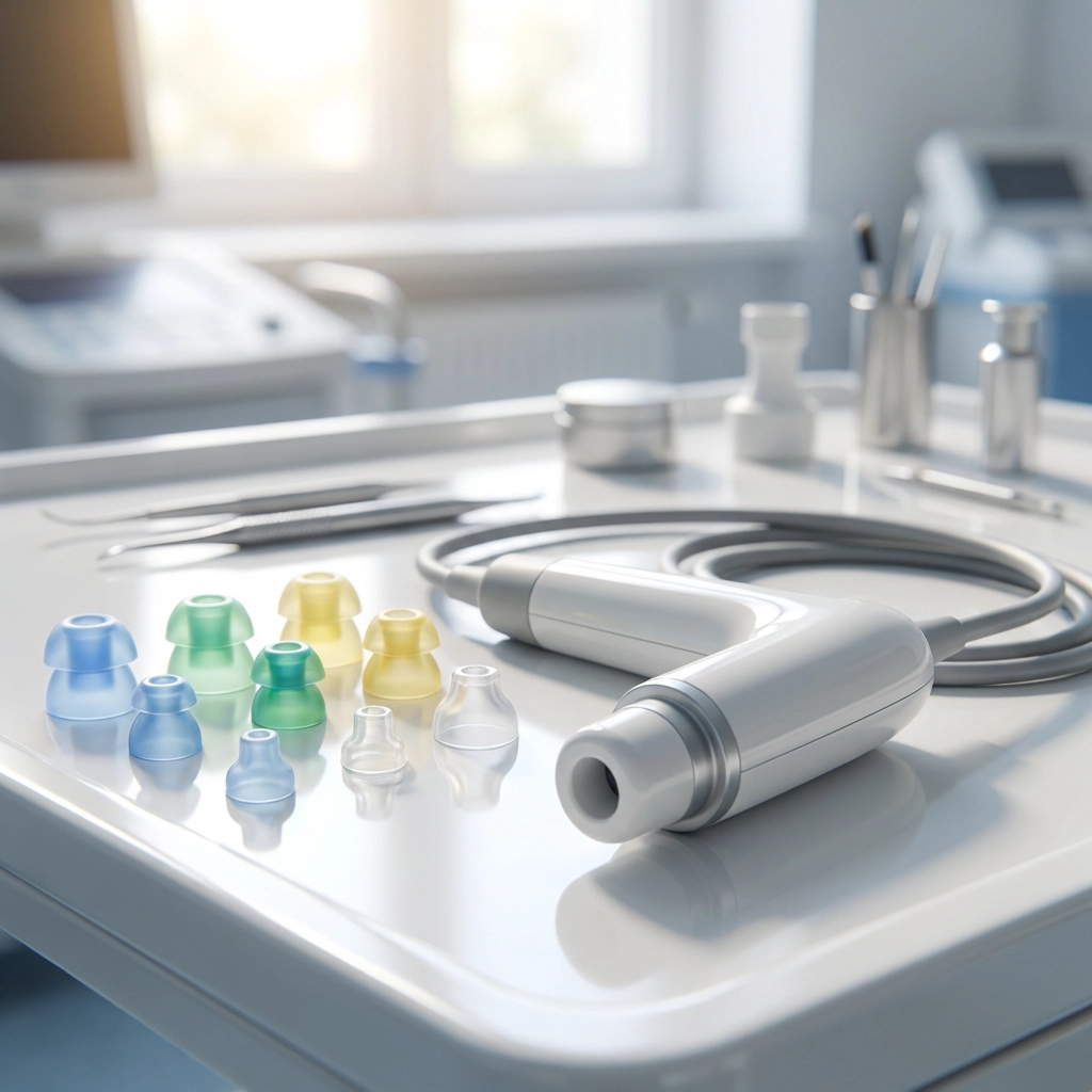 이음향방사 검사로 내이(유모세포) 기능을 평가하는 검사 장면