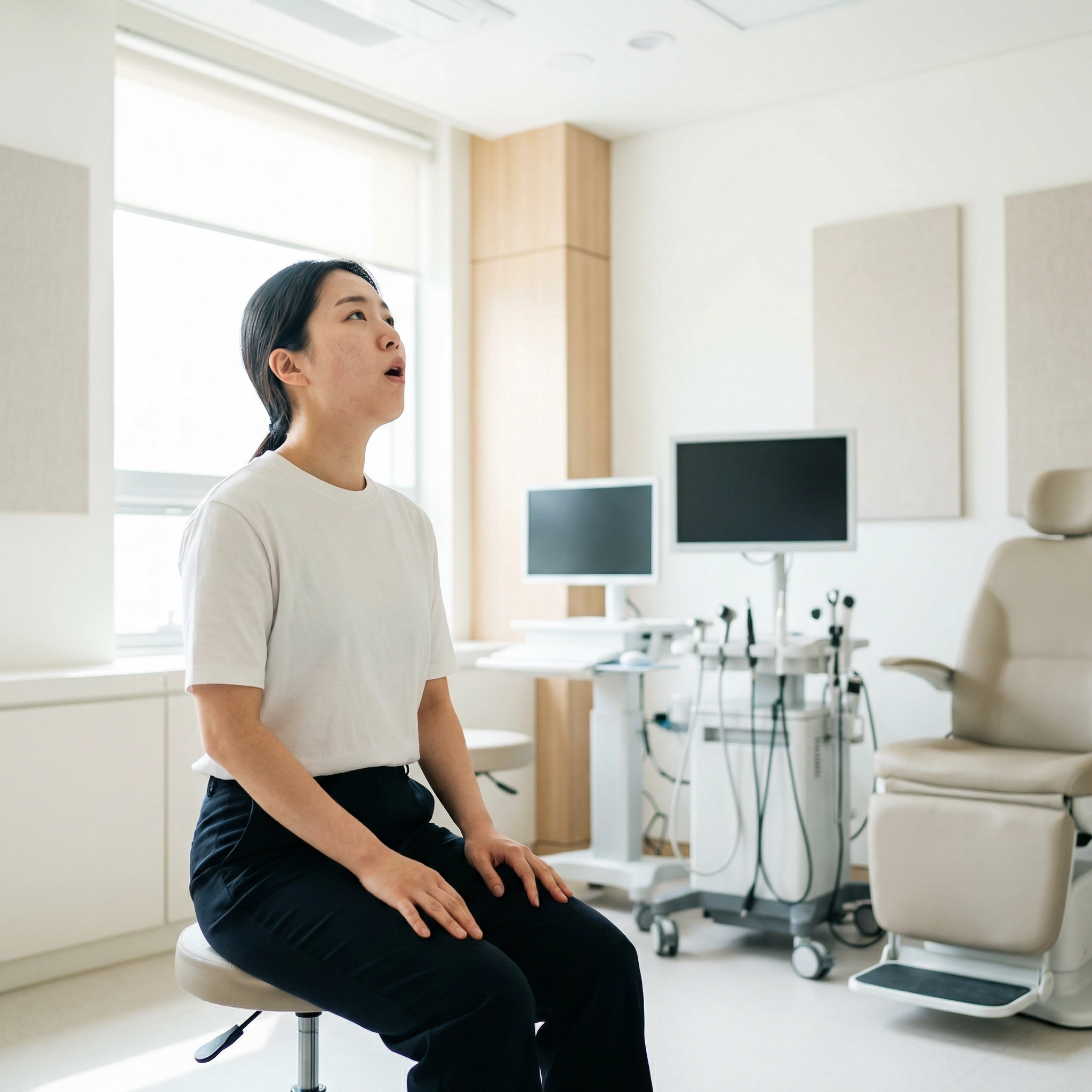 발성법 교정 치료를 받는 환자