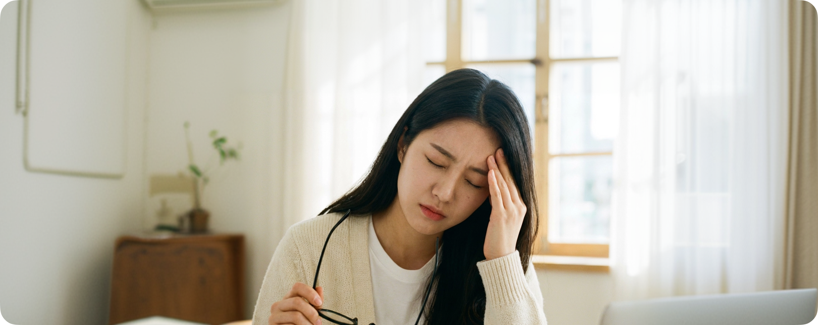 불면증으로 머리를 잡고 있는 환자