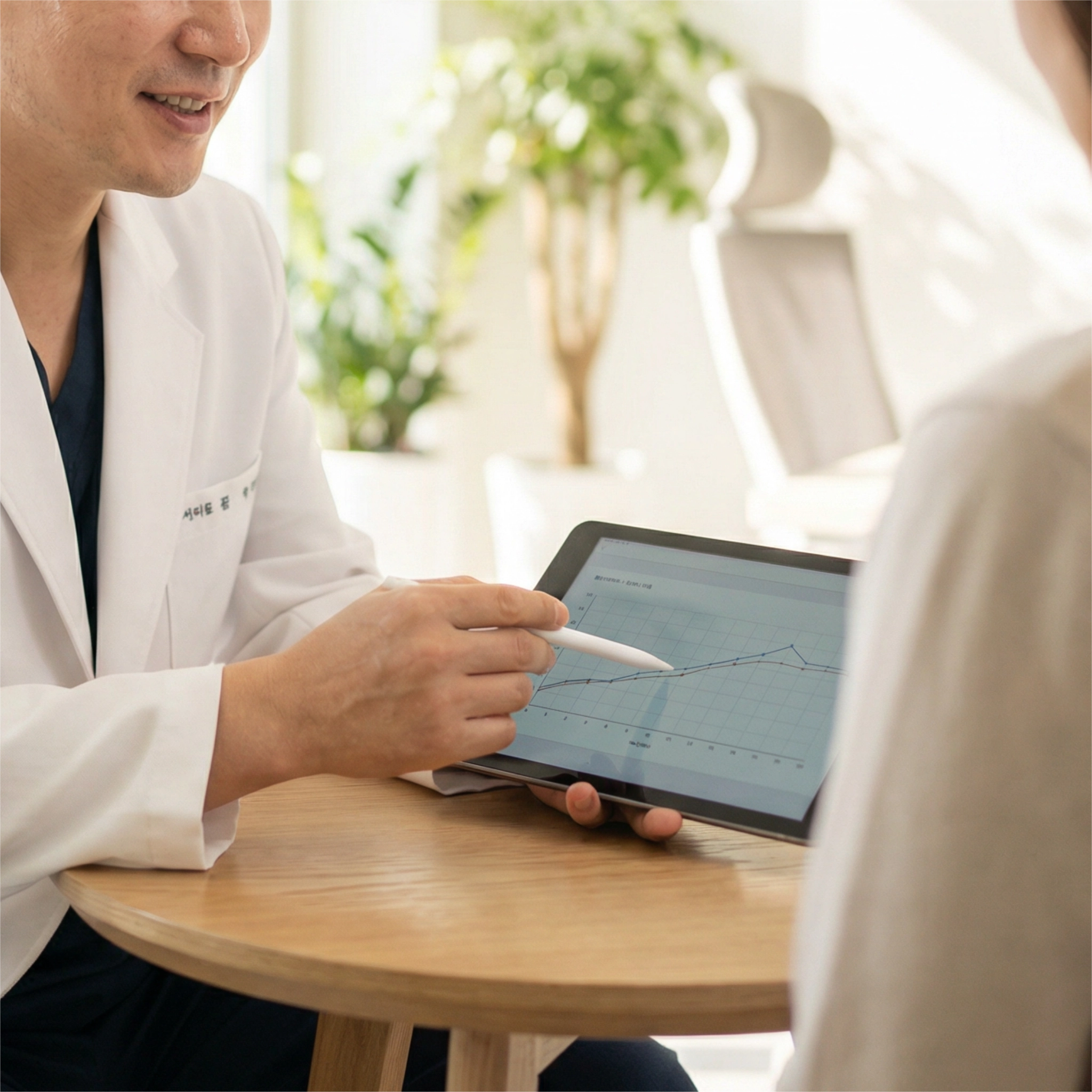 전문의가 환자에게 1:1 맞춤형 치료 계획을 설명하는 모습