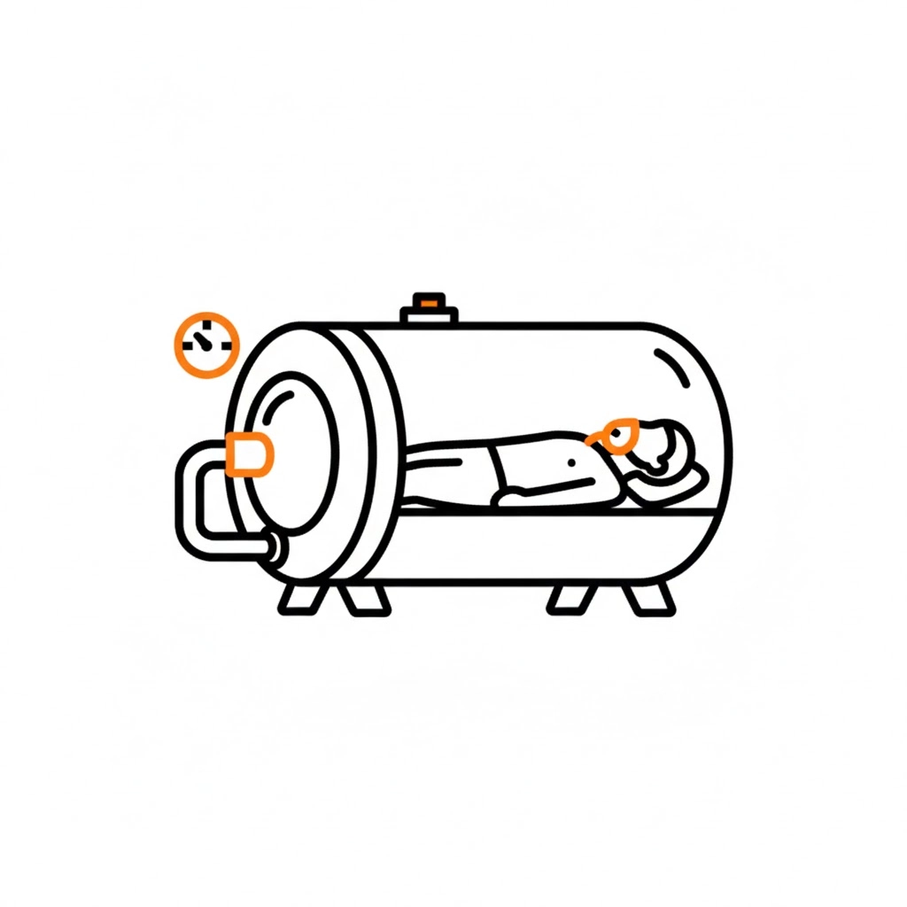 고압산소 챔버에 누워있는 환자 일러스트