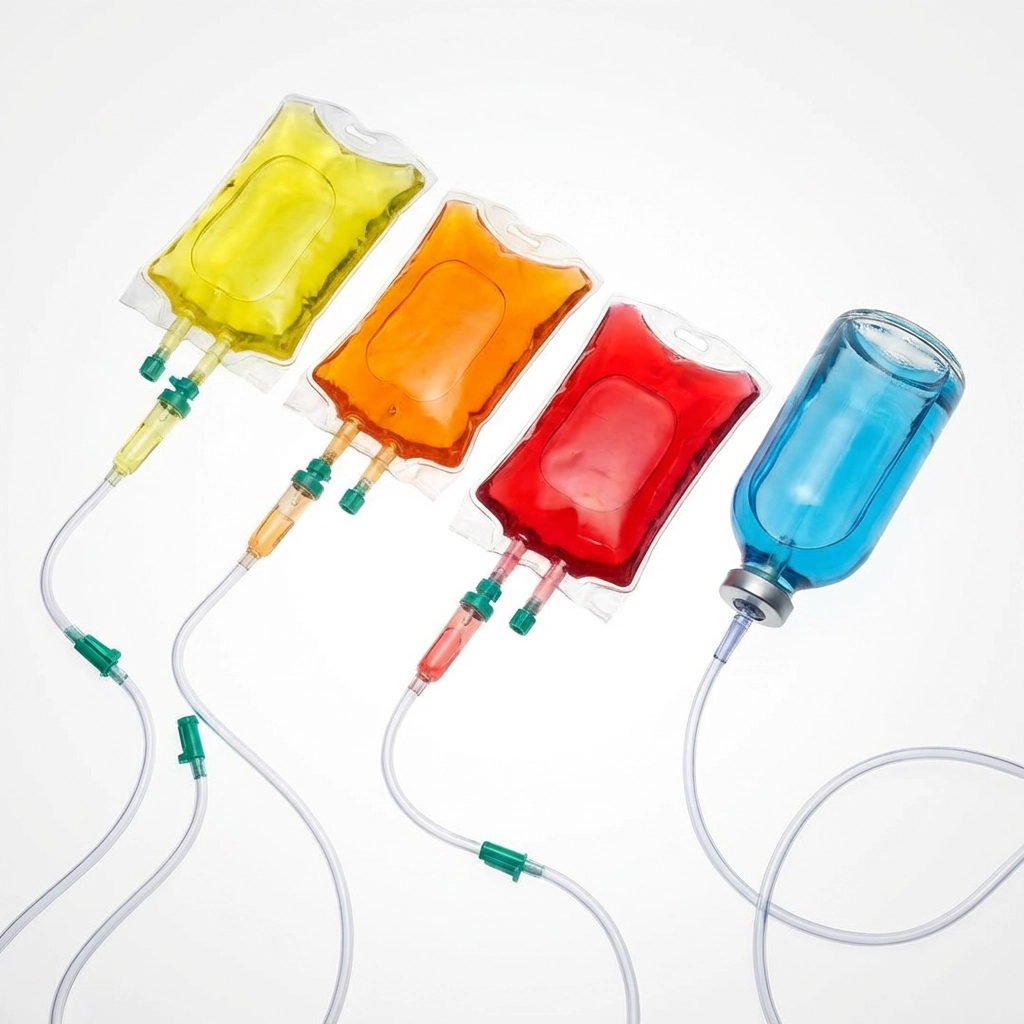 맞춤 수액 요법에 사용되는 컬러풀한 수액 백